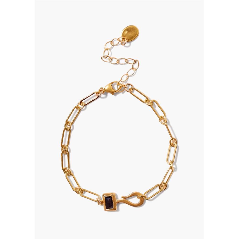 NEW CHAN LUU bezel-wrapped hypersthene hook bracelet in gold